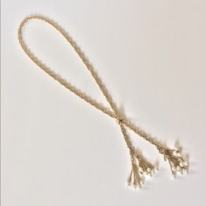 Vintage Boho long bandolier style pearl & goldtone